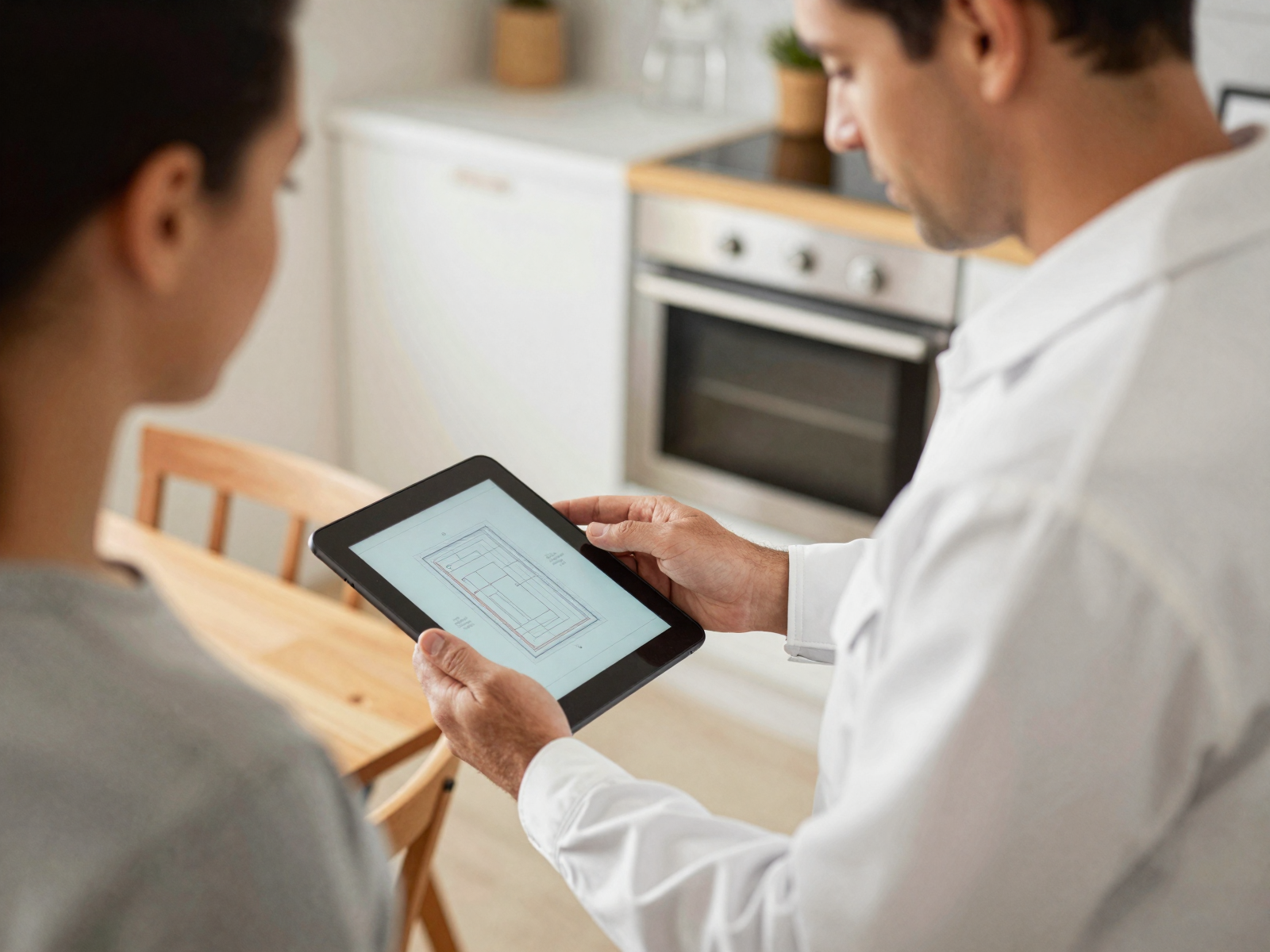 Professional electrician team at work in residential home